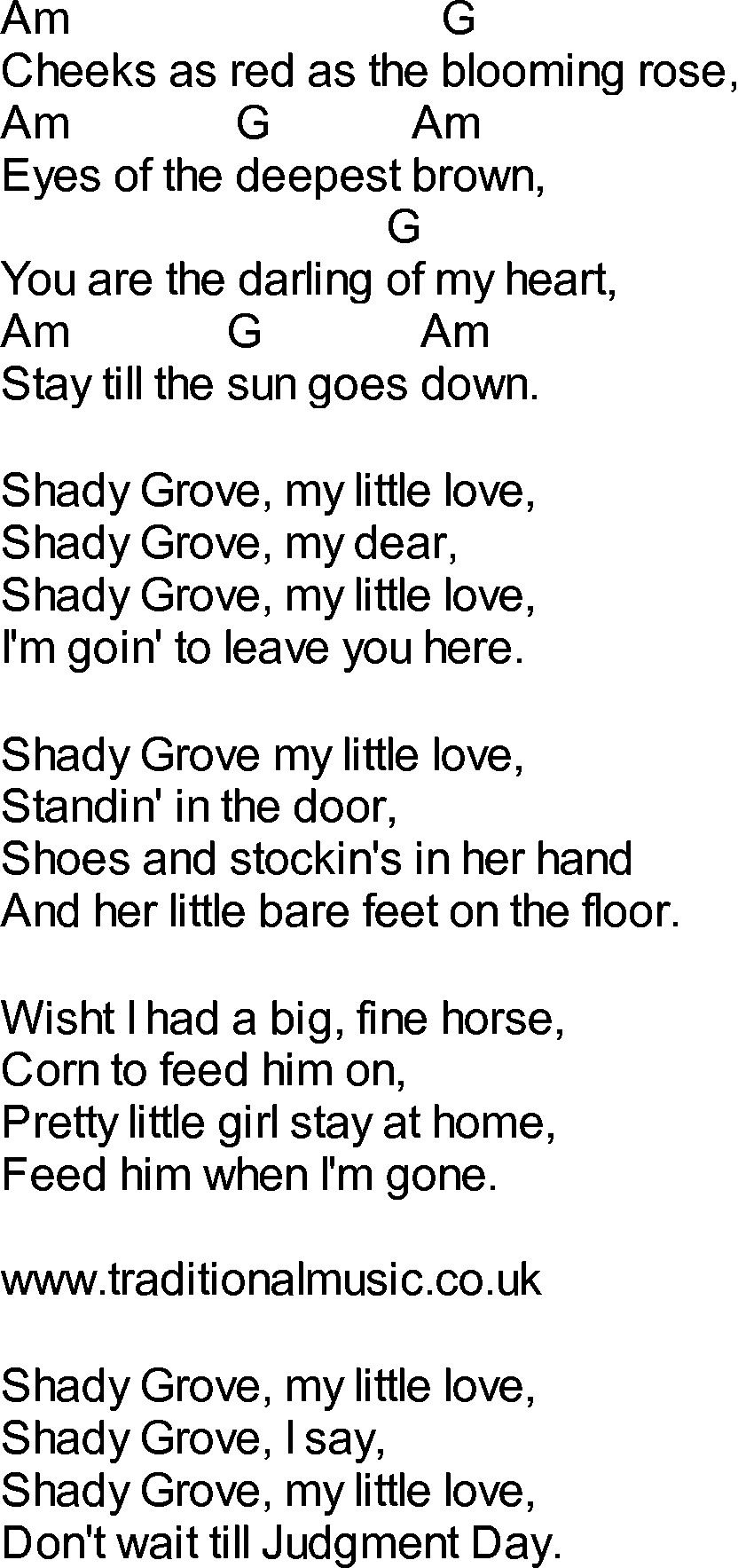 Bluegrass songs with chords - Shady Grove